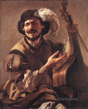 バスヴィオールとガラスの笑いながらブラボー オランダの画家ヘンドリック・テル・ブリュッヘン Oil Paintings